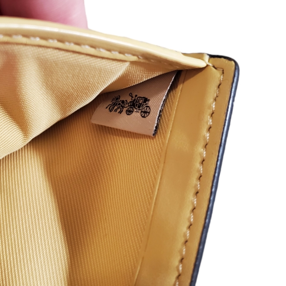 Coach Small Wallet In Signature Canvas & Yellow With Gold Hardware - Picture 5 of 8